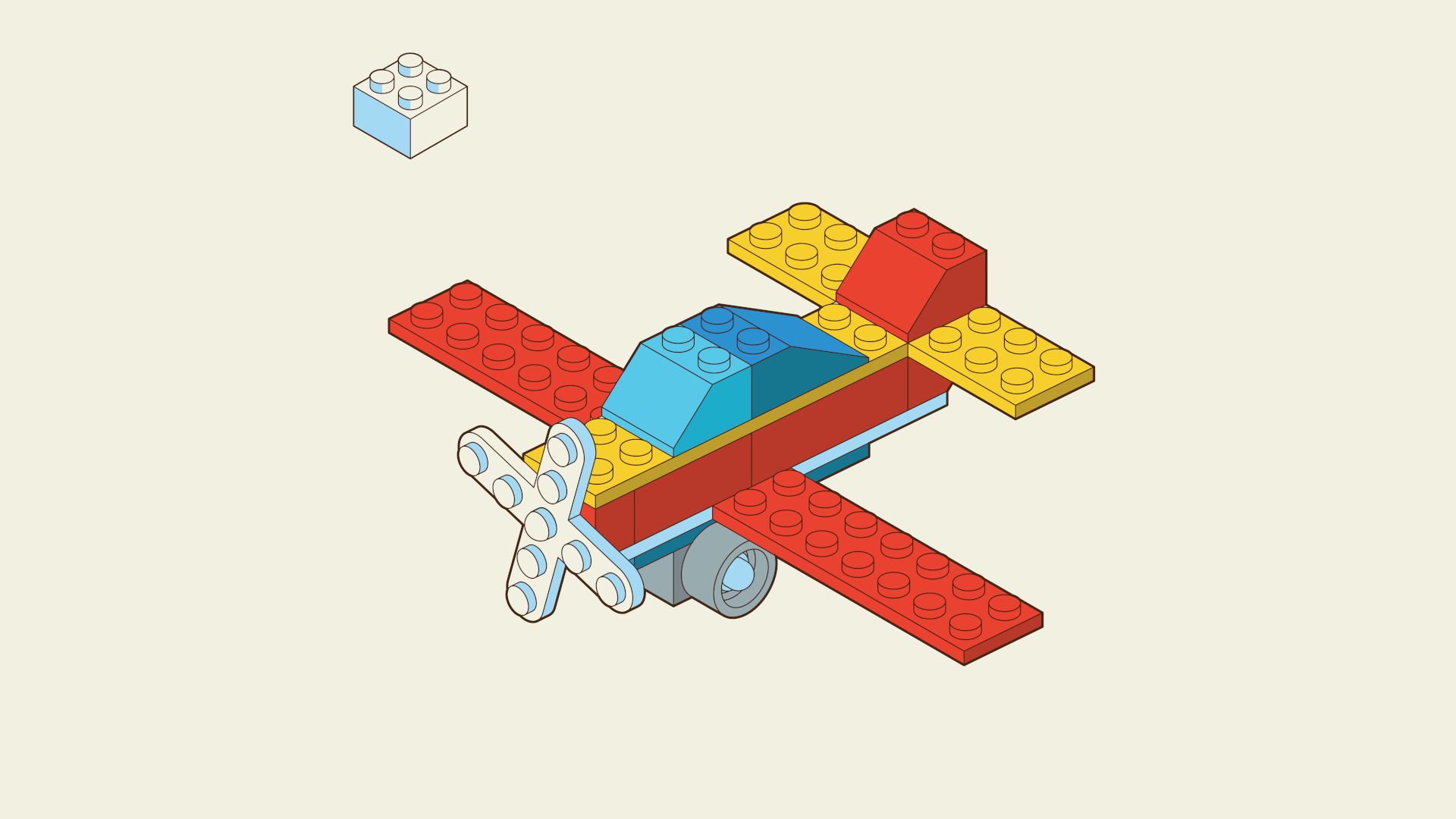 Zeichnung von Klemmbausteinen, die ein Spielzeugflugzeug bilden