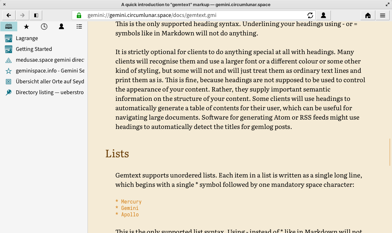 Screenshot des Gemini-Browsers Lagrange