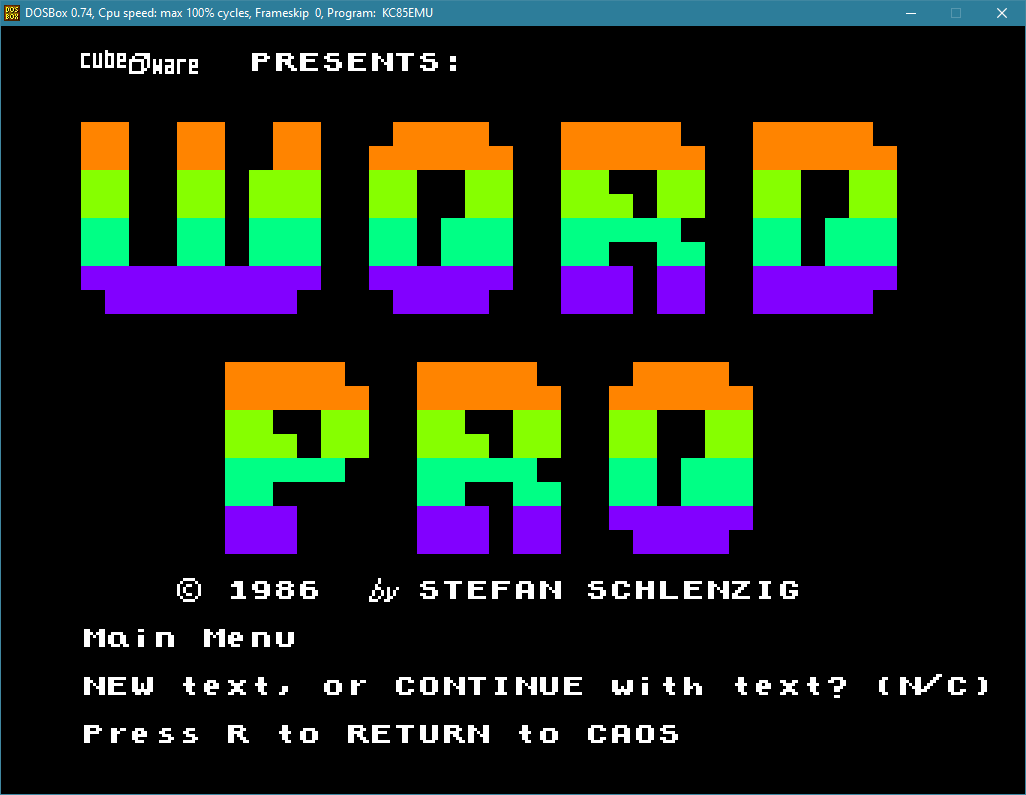 Screenshot des ursprünglichen WordPro