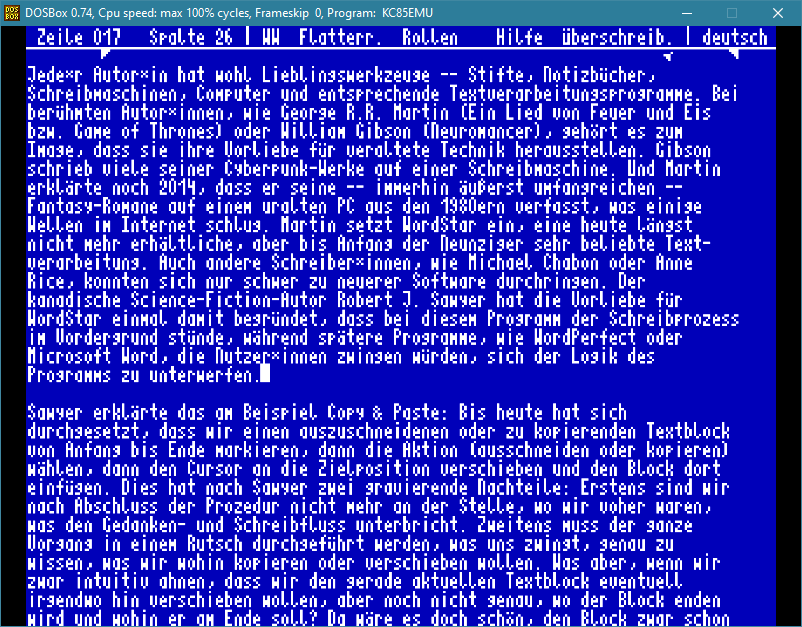 Screenshot von Text in WordPro 6